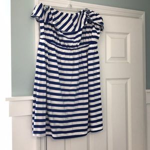 Old Navy blue and white stripped strapless dress